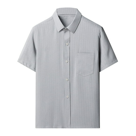 Men's Shirts Clearance Sale! Mens Button Down Short Sleeve Shirt Casual Textured Shirts Summer Beach Shirts with Pocket