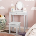 thumbnail image 2 of HLR Kids Vanity, 2 in 1 Princess Makeup Desk & Chair Set with  Detachable Mirror, Drawer, Wooden Pretend Play Dressing Table for Girls, White, 2 of 7