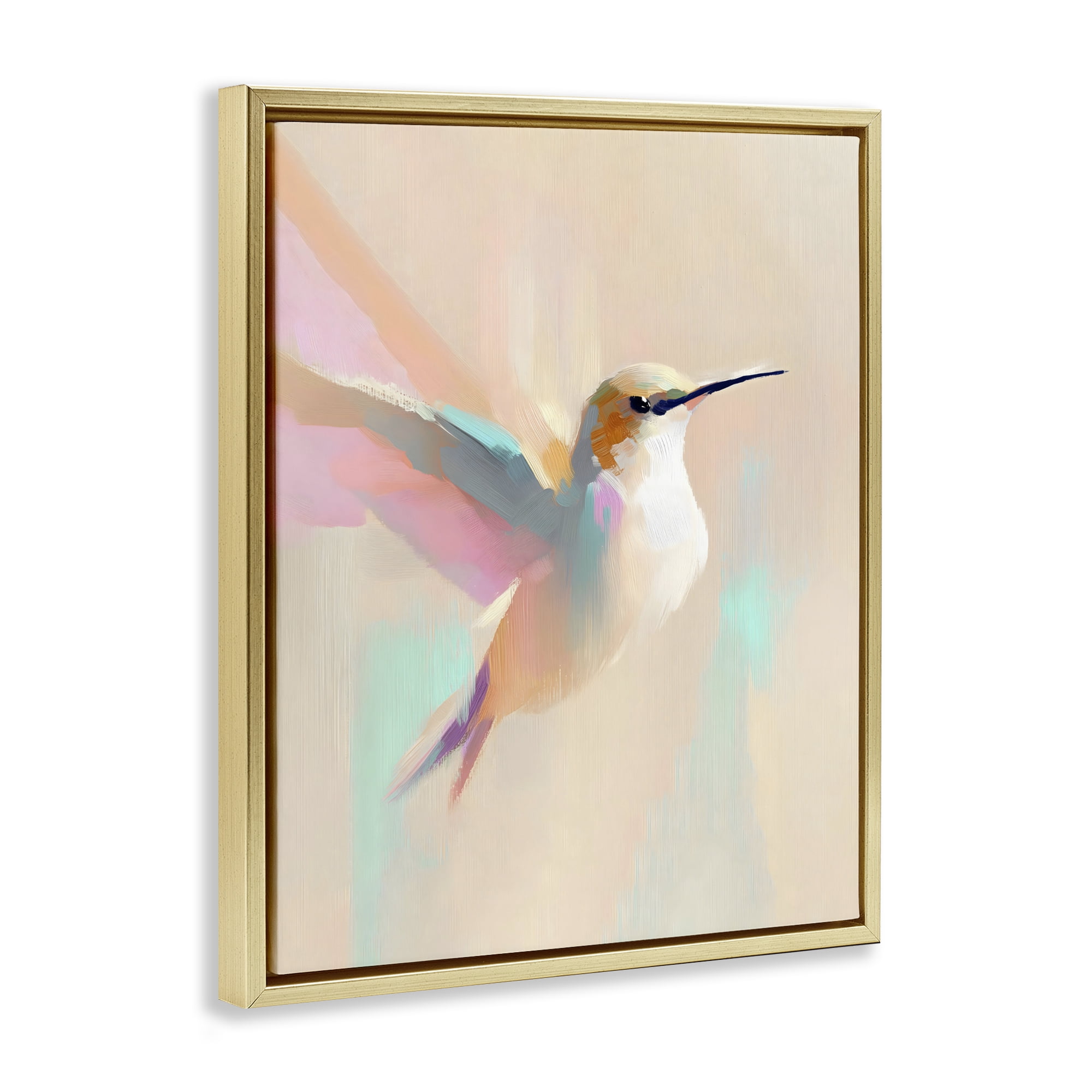 Stupell Industries Pastel Hummingbird in Flight Gold Framed Floater Canvas Wall Art, design by The Prints Vibe