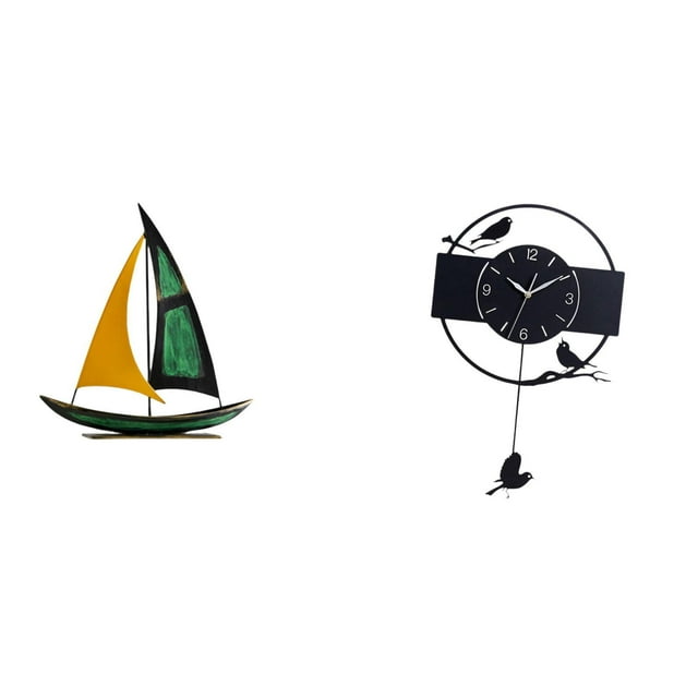 Figura de velero,Escultura de velero de hierro para decoración de oficina y hogar,Estatua de barco de escritorio para decoración de entrada de gabinete,Reloj de pared,Reloj de pared con