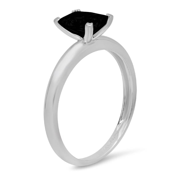 1 ct Emerald Cut Natural Onyx Solitaire Engagement Ring for Women in 18K White Gold