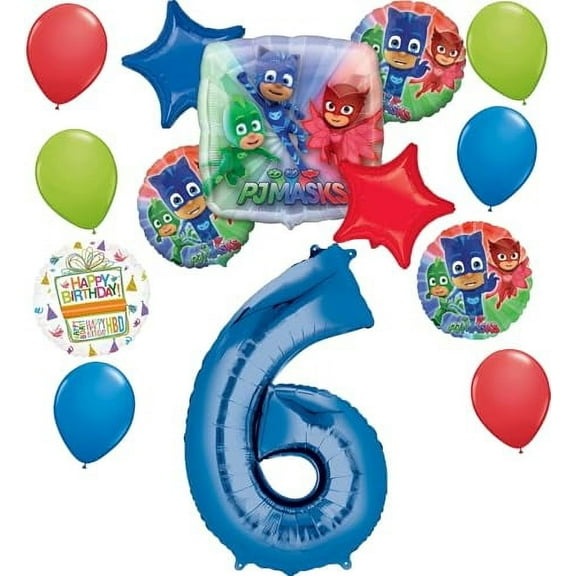 Anagram PJ Masks 6th Birthday Party Supplies Gekko Owlette Catboy Balloon Bouquet Decorations