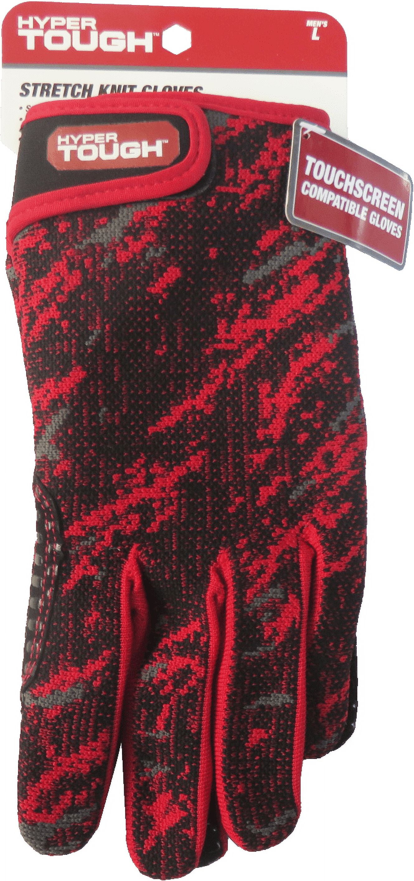 Hyper Tough Stretch Knit Work Glove with Non Slip Silicone Prints, Black Color, Men's Large