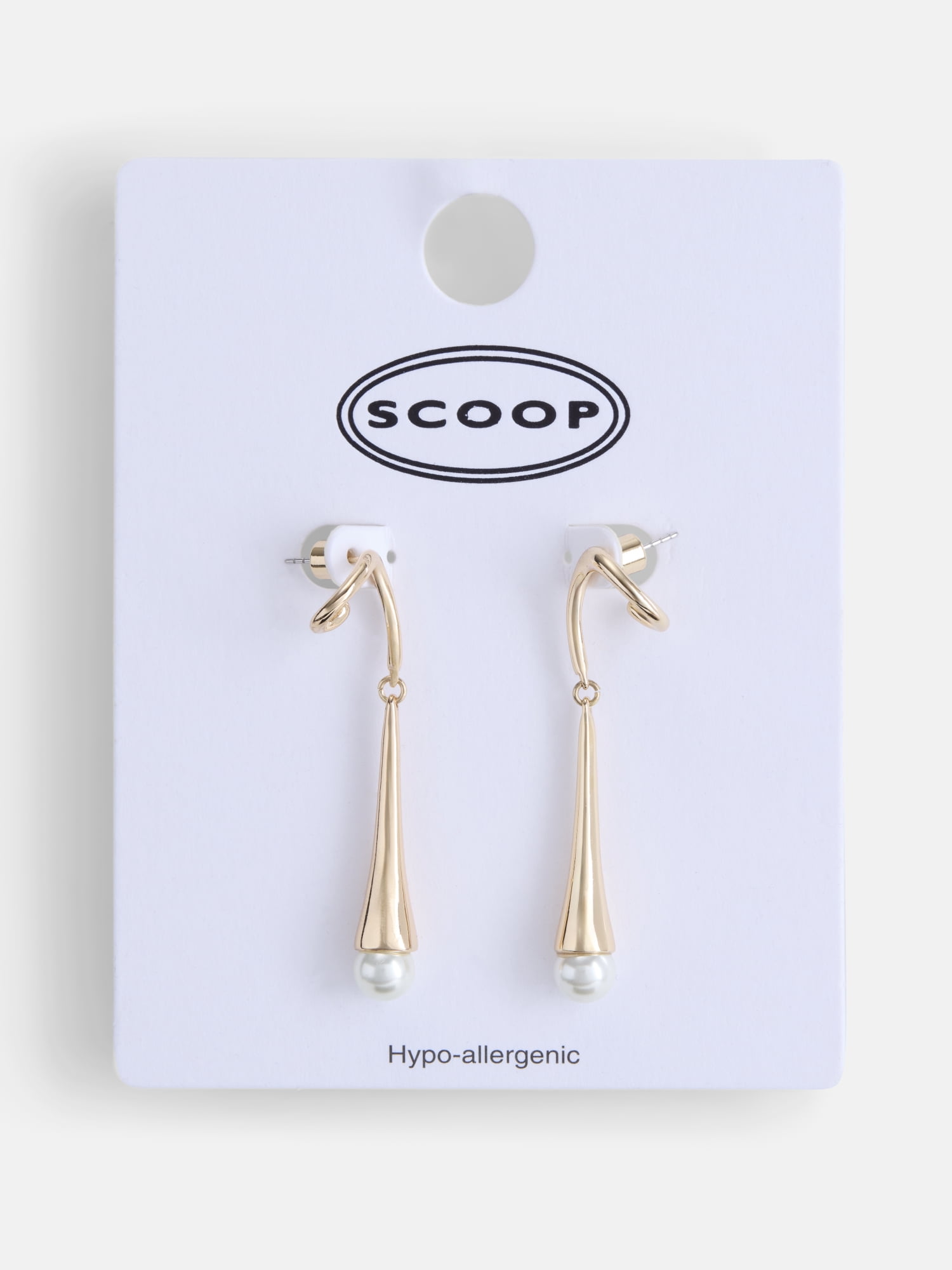 Scoop Women’s Gold Tone Faux Pearl Drop Earrings, 1 Pair