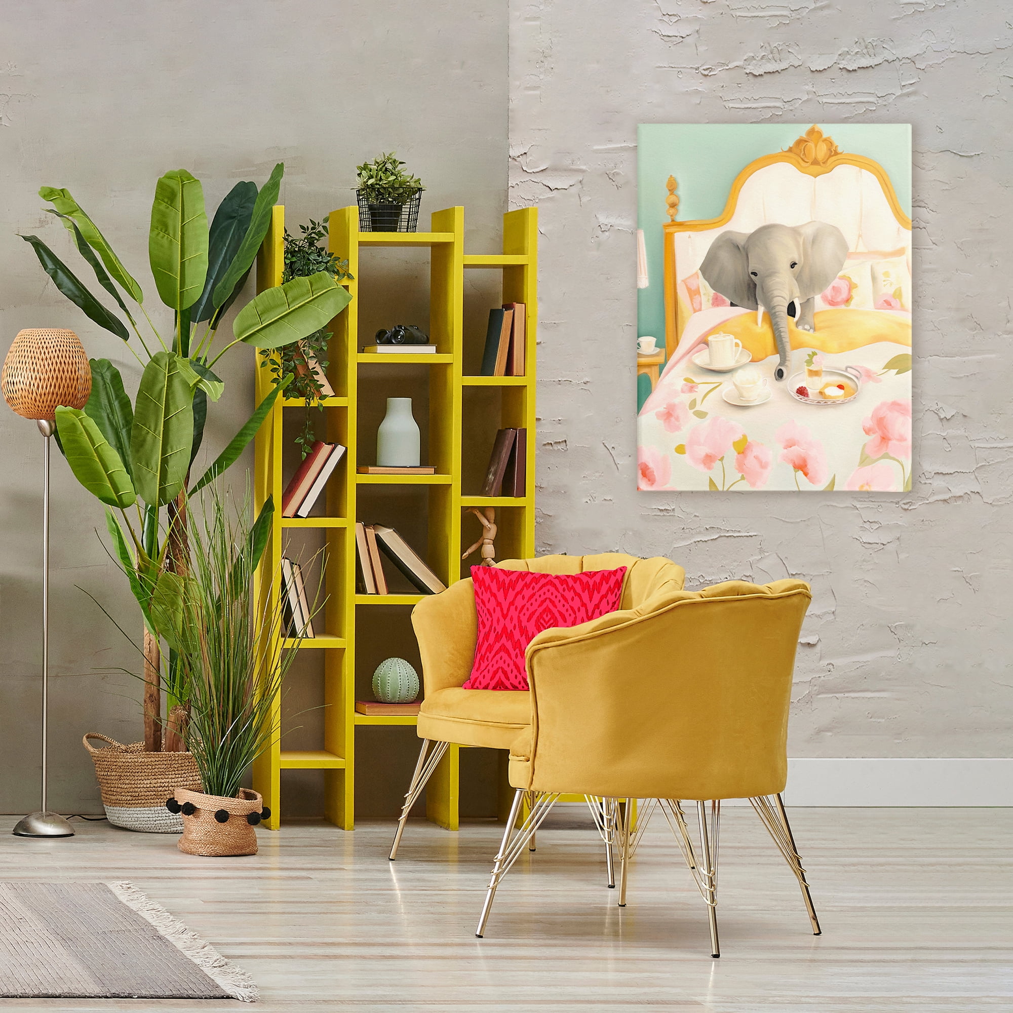 Breakfast in Bed Elephant Canvas Wall Art, design by Leah Straatsma