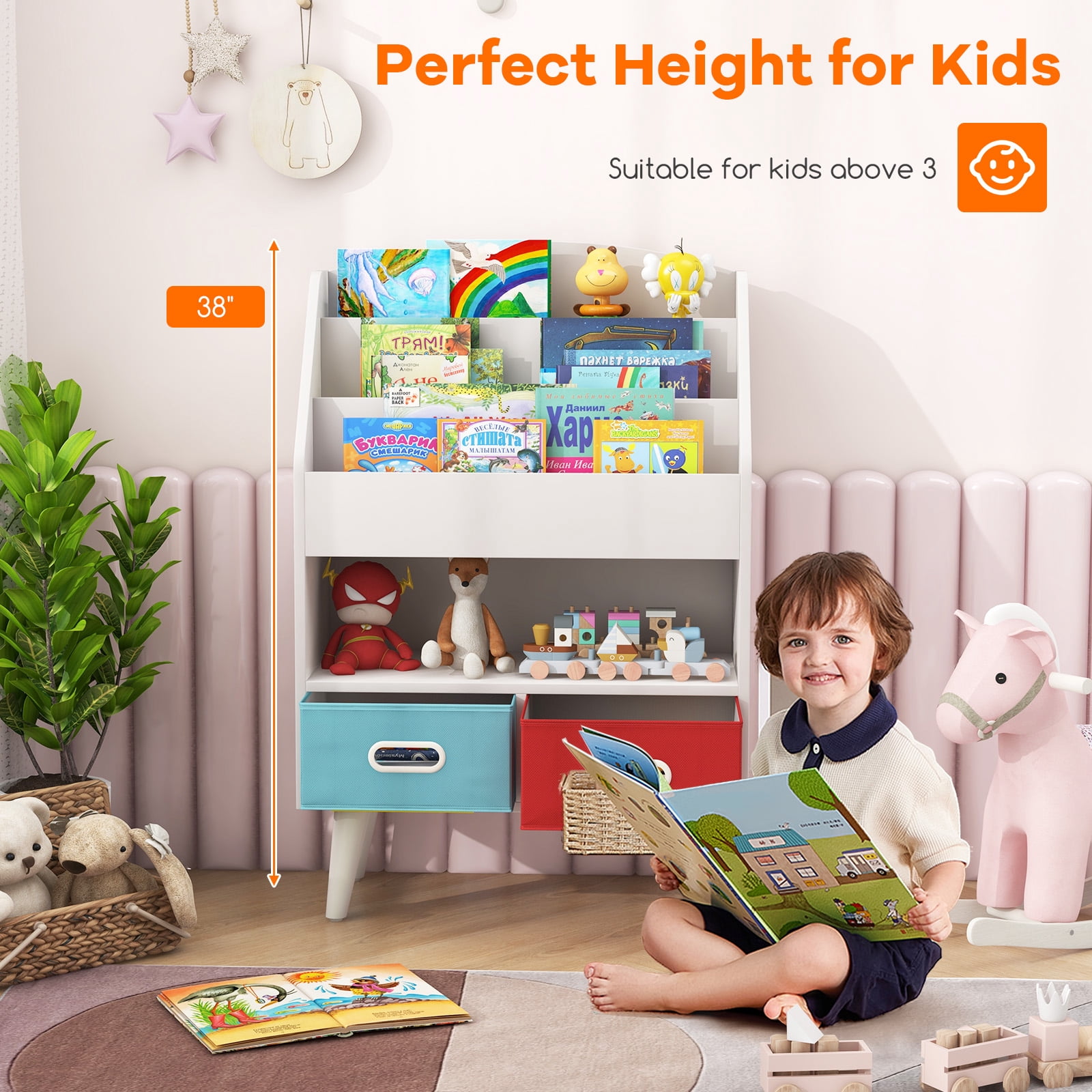 Giantex Kids Bookshelf, Toy Storage Organizer, Easy Reach Toddler Children Cabinet