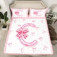 thumbnail image 2 of Feelyou Teens Ribbon Monogrammed Queen Sheet Sets, Pink Initial Letter C Flat Sheet, Cartoon Cute Plaid Queen Fitted Sheet, Microfiber Bedroom Decor, 4pcs, 2 of 7