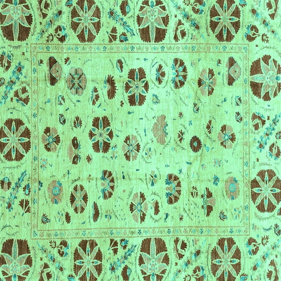 Ahgly Company Machine Washable Indoor Square Abstract Turquoise Blue Modern Area Rugs, 7' Square