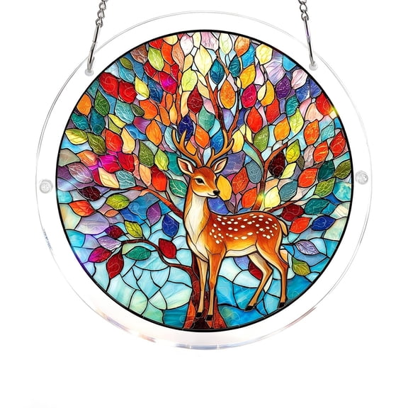 7.4" Deer Suncatcher Stained Glass Window Hanging, Puzzles Sun Catchers Ornaments Wall Art Home Garden Room Door Decor (1PC)