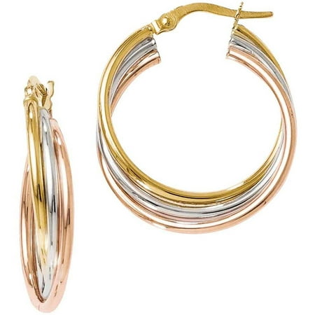 10kt Tri-Color Polished and Textured Twisted Hoop Earrings