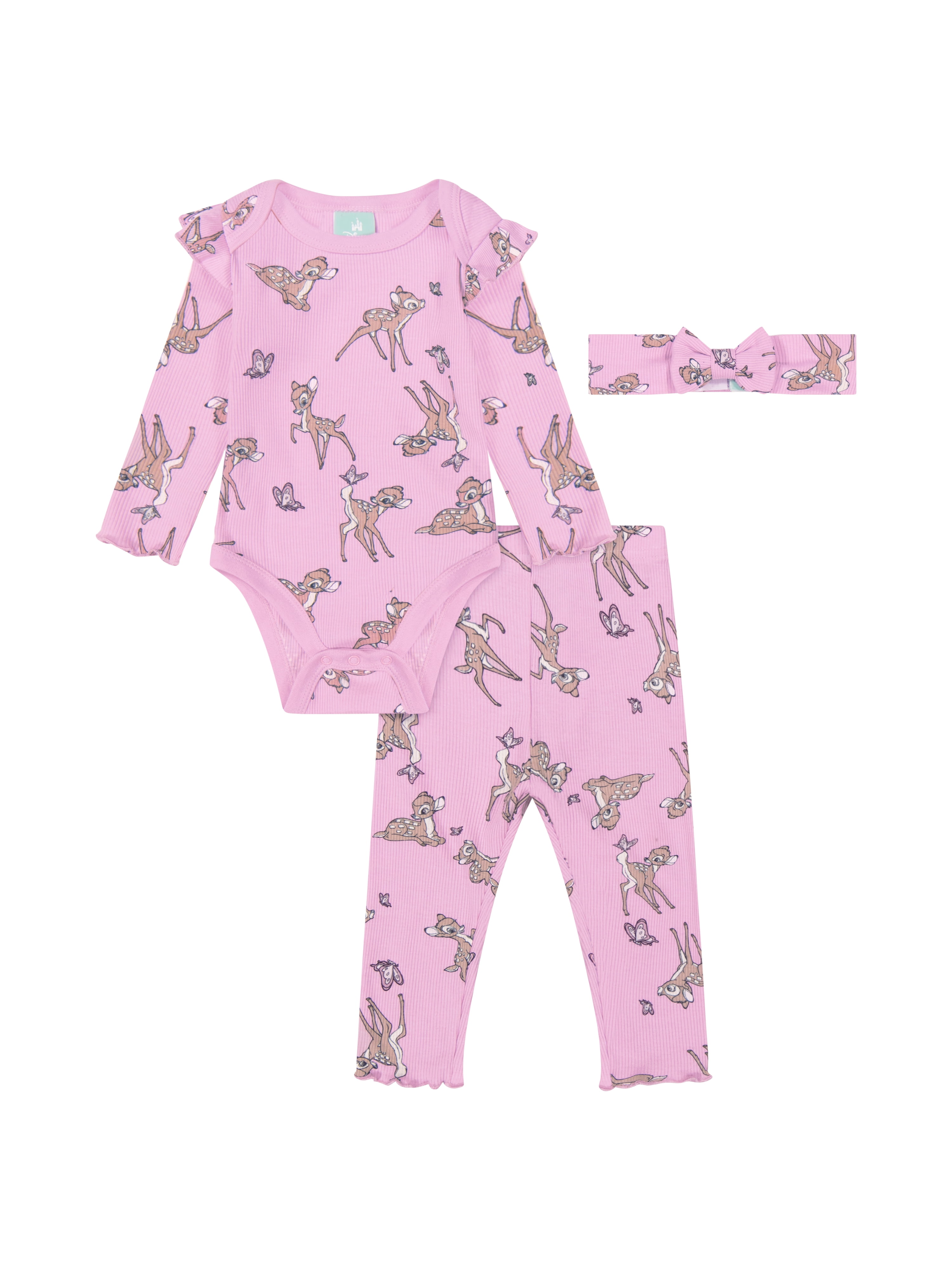 Bambi Baby Girl 3 Piece Rib Pant Set, Sizes 0-24M