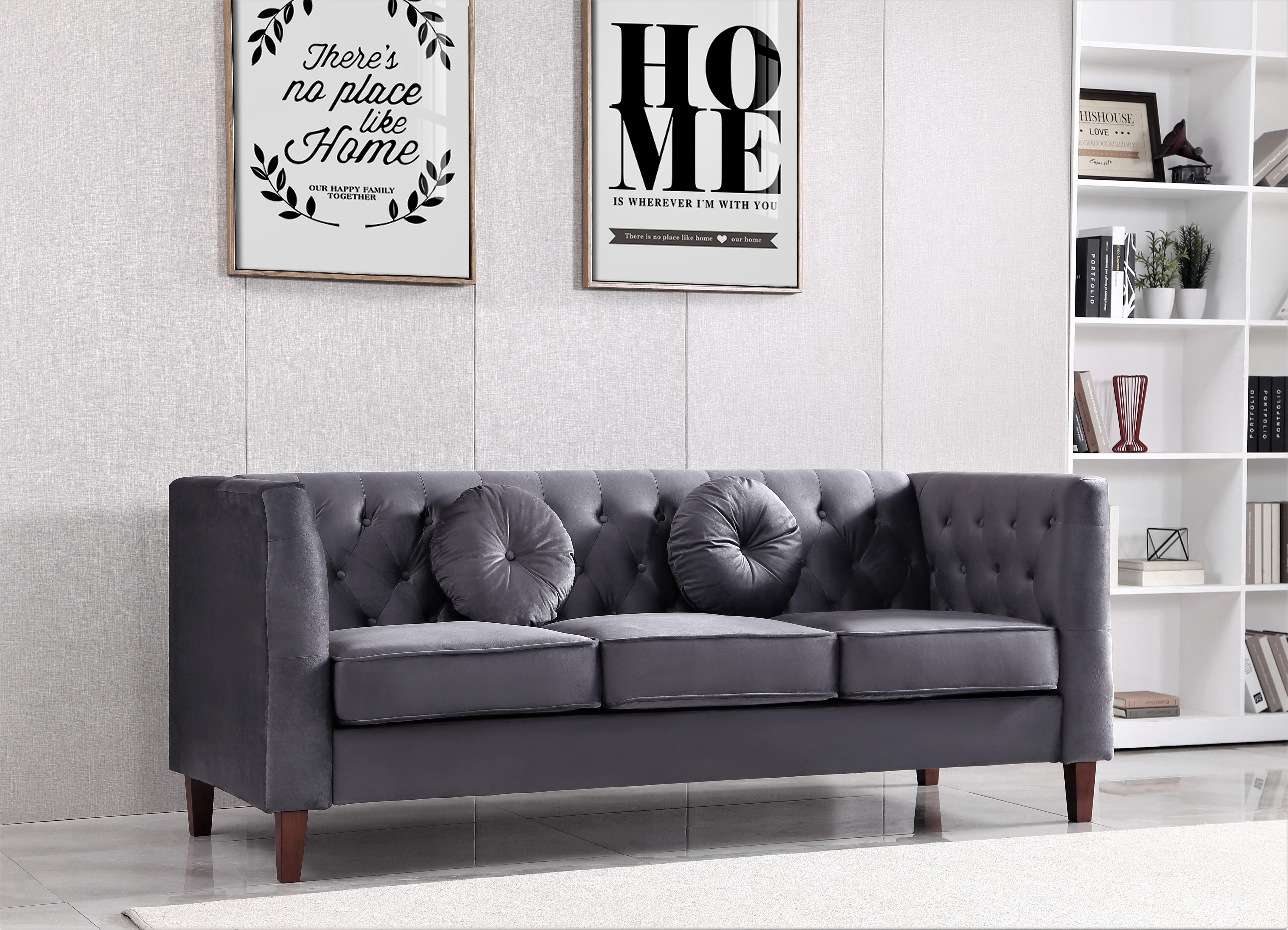 Uspridefurniture Fancher Kittleson Velvet Classic Chesterfield Sofa, Gray