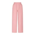 thumbnail image 3 of Ecqkame Casual Pants for Women High Waisted Elastic Waist Drawstring Pants Straight Leg Lightweight Trousers with Pockets 01-Pink 01-01-Pink, 3 of 7