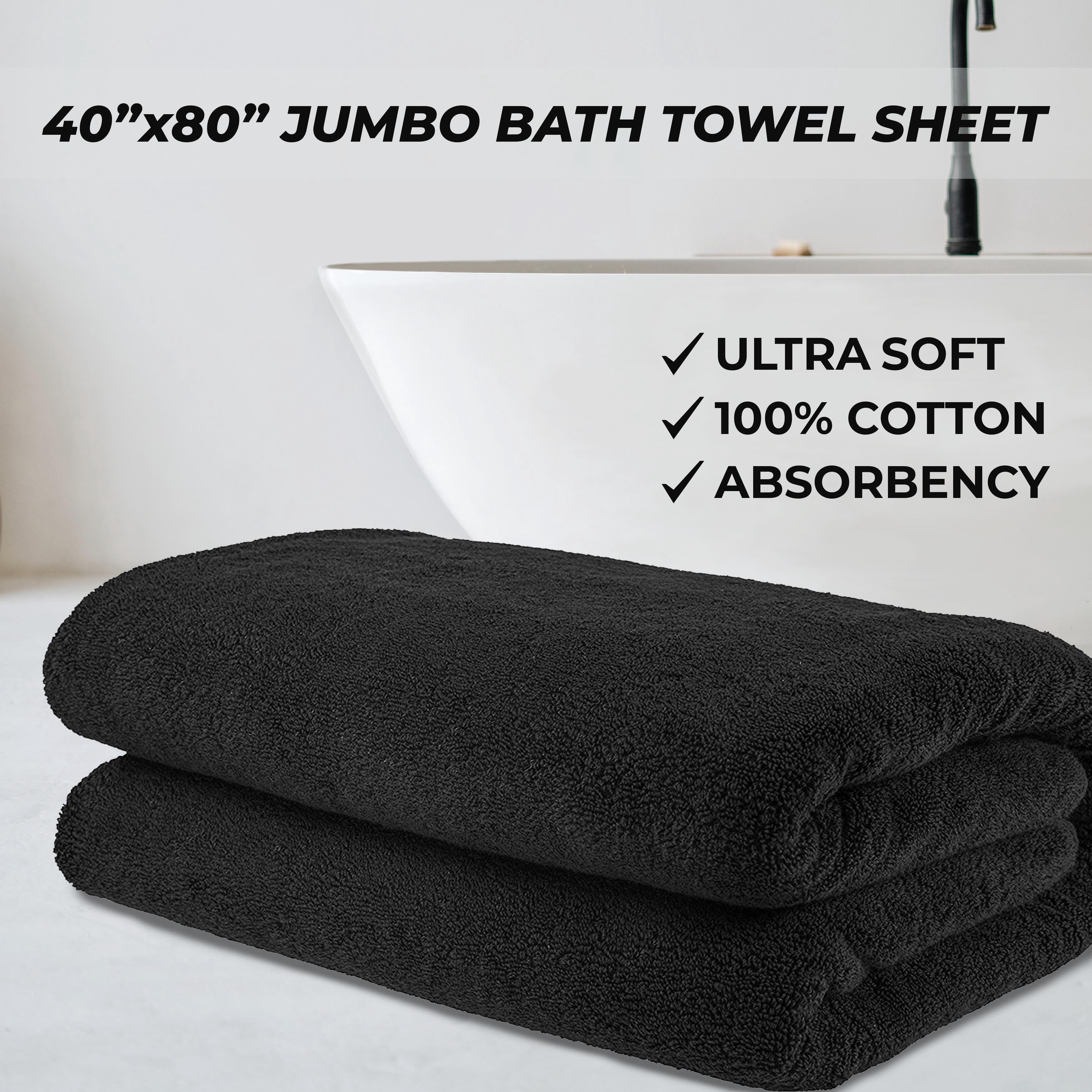 Cotton Paradise 100% Cotton 40 by 80 inches Bath Sheet, Soft Absorbent Quick Dry Towels for Bathroom, Black