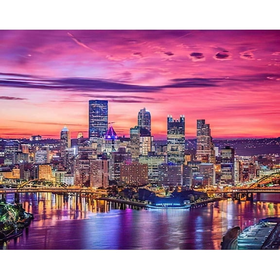 Jigsaw Puzzle for Adults, Pittsburgh Pennsylvania Sunset City Skyline, 1000 Piece Colorful Puzzle, Vibrant Allegheny River Art for Challenging Home Display