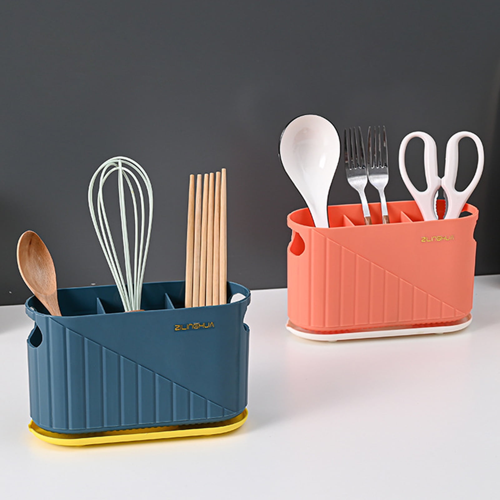 Dream Lifestyle Utensil Holder,Wall Mount Utensil Caddies Holder with 3 Divided Compartments