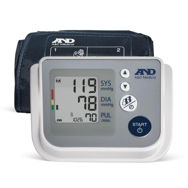 Tensiómetro médico A&D para uso doméstico, UA-767F, brazalete de amplio rango (8,6-16,5"/22-42 cm), para 4 usuarios, fácil de usar, detección de errores de movimiento corporal y ajuste del brazalete,