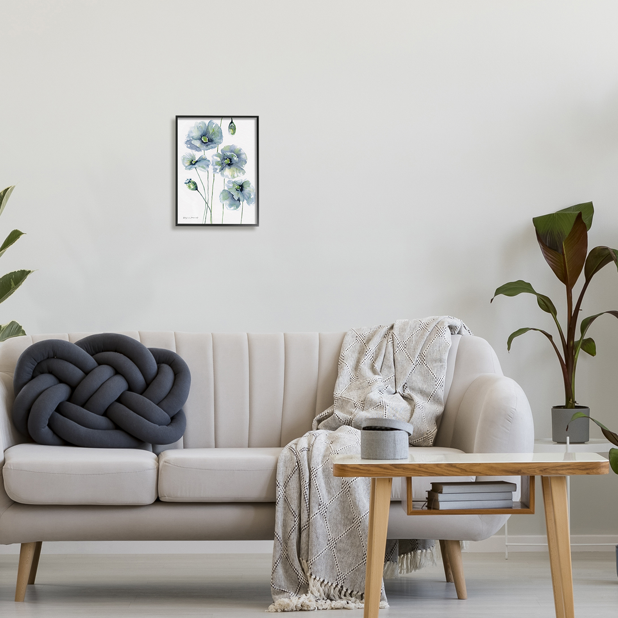 Stupell Modern Blue Layered Flower Buds Botanical & Floral Painting Black Framed Art Print Wall Art