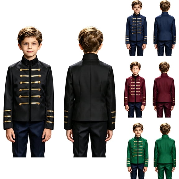 LYHaoo Boys Halloween Long Sleeve Jacket Stand Collar Dress Up Jacket Coat for Kids Party Performance Outfits(13-14 Years)