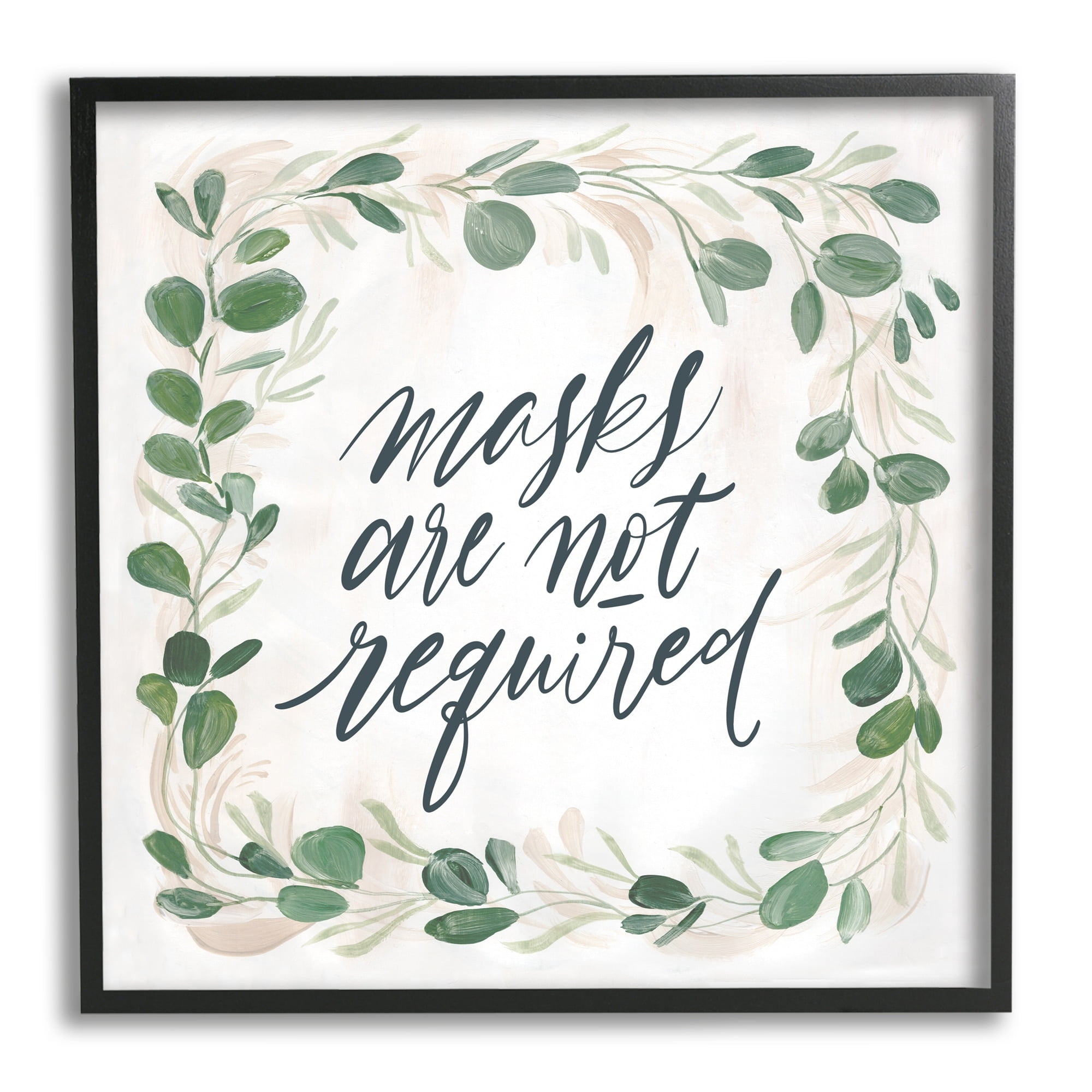 Stupell Industries Masks Not Required Floral Leaves Botanical Border Graphic Art Gray Framed Art Print Wall Art, Design by Caverly Smith