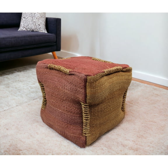 18" Pink and Orange Jute Cube Pouf Ottoman