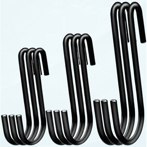 18 Pack S Hooks Pot Hooks for Rack Hanging Pans Pots Utensils Clothes Bags Towels Plants - 3 Sizes (Black)
