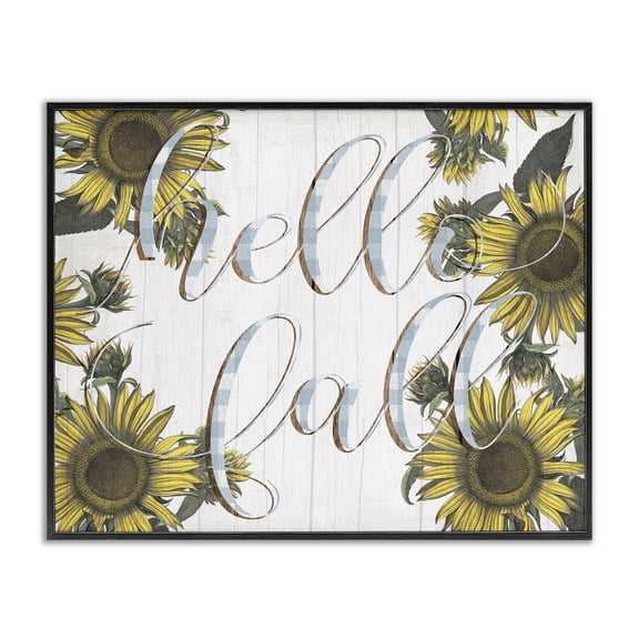 Stupell Industries Cottage Hello Fall Phrase Blue Checker Plaid Sunflower Florals Black Framed Giclee Art, 14 x 11, by Lil' Rue