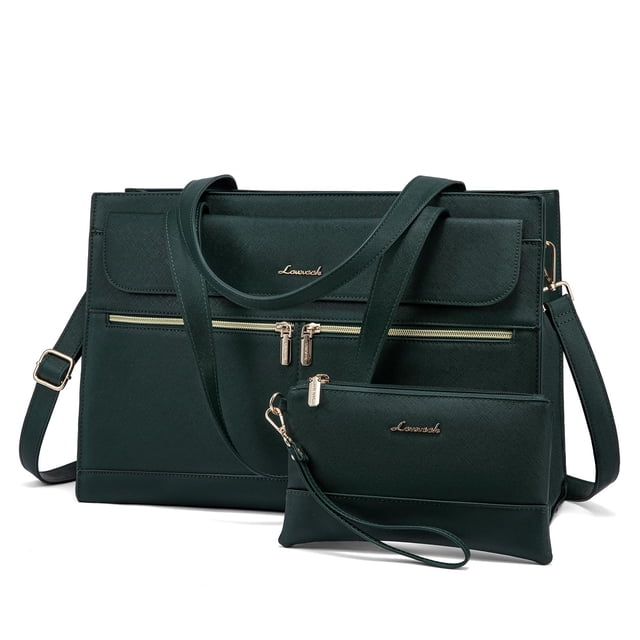 Bolsa para portátil LOVEVOOK de 15.6 pulgadas, piel de trabajo, verde oscuro