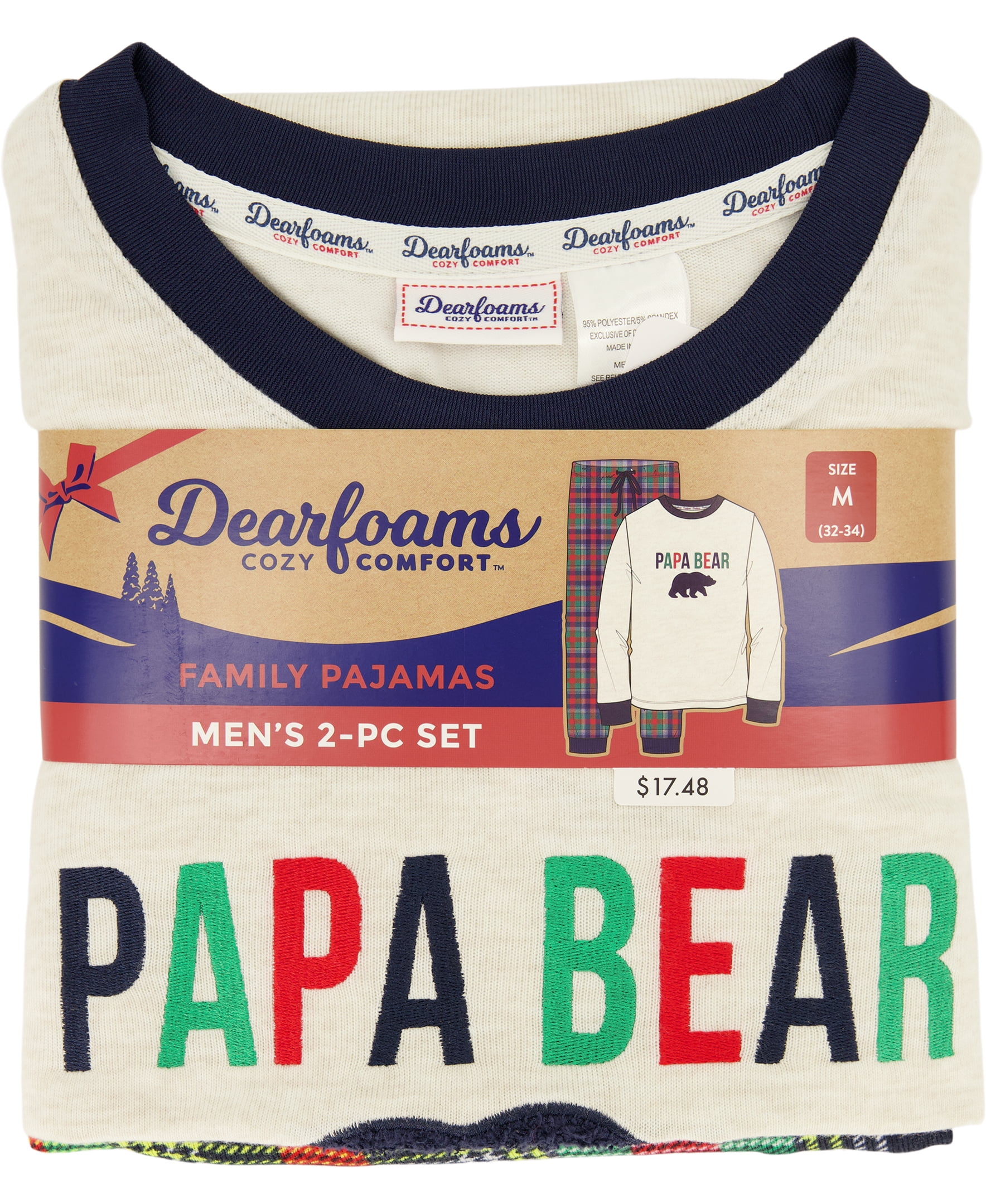 Dearfoams Men's Plaid Bear Matching Family Pajamas Set, 2-Piece