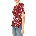 thumbnail image 5 of INSPIRE CHIC Women's Tops Floral V Neck Short Sleeves Round Hem Ruffle Peplum Blouse XL Red, 5 of 9