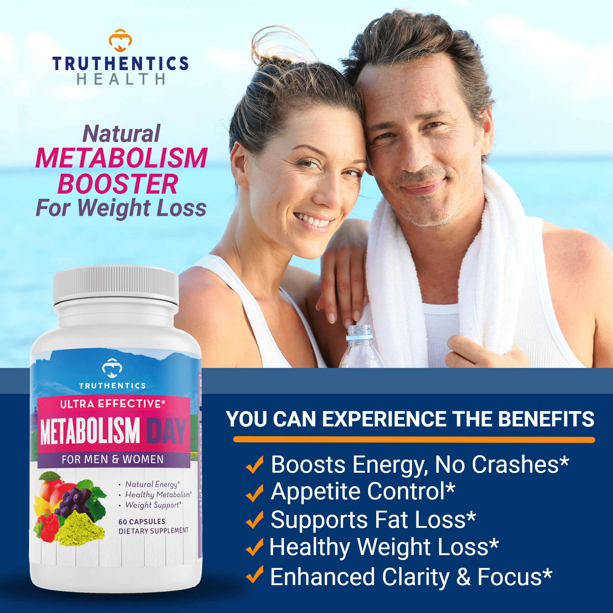 Truthentics Metabolism Booster Supplement for Women & Men, Promotes Energy & Weight Management, 60 Capsules
