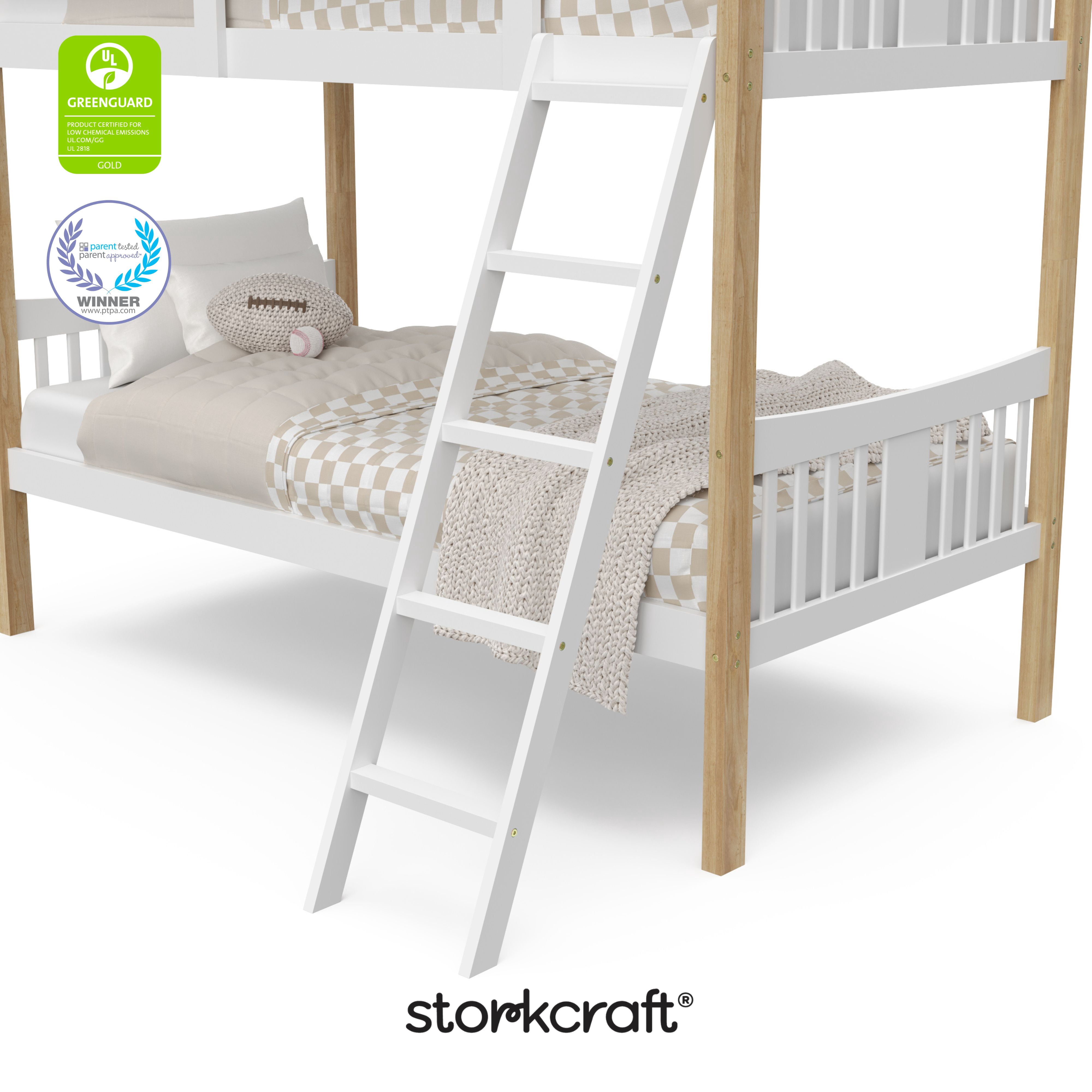 Storkcraft Caribou Twin over Twin Bunk Bed, White/Natural