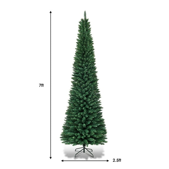 PVC Artificial Slim Pencil 7Ft Christmas Tree w/ Stand Home Holiday Decor Gift