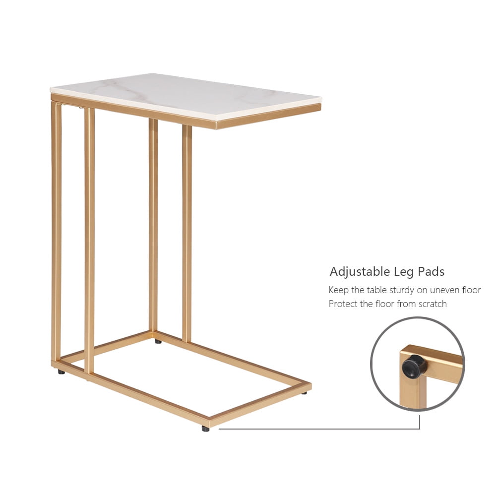 Abble Marble Top C-Table Accent Side End Table with Gold Metal Base