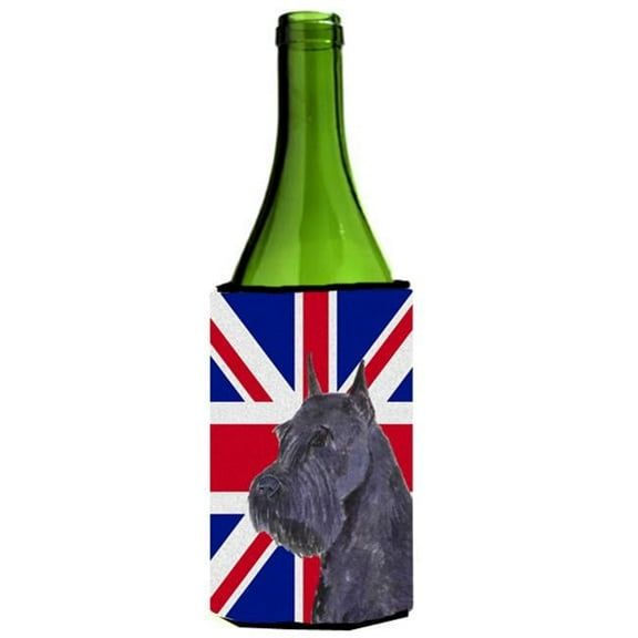 Schnauzer With English Union Jack British Flag Wine bottle sleeve Hugger - 24 Oz.