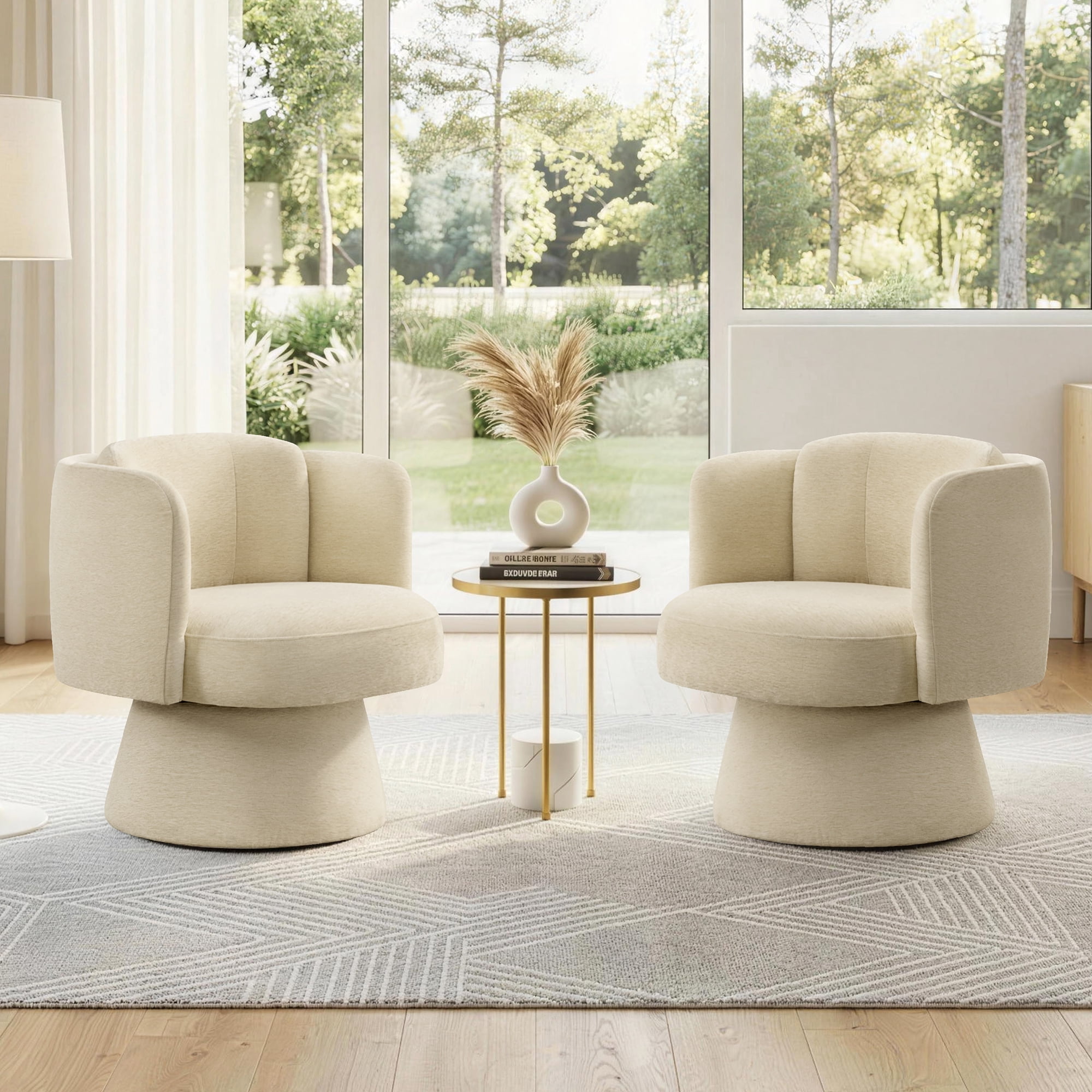 Spruce & Spring Modern Upholstered Swivel Barrel Accent Chair, 360° Rotating Armchair for Living Room, Bedroom & Office, Single, Beige