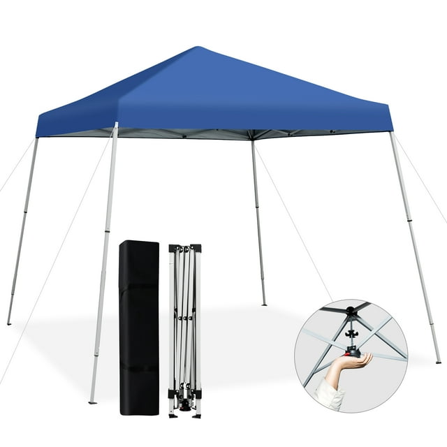 Costway Abri Solaire Instantané pour Patio Extérieur 10 X 10 Pi, Pattes Inclinées, UPF50+, Bleu
