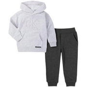 Calvin Klein WHITE HEATHER/STEALTH HEATHER Boys' 2 Pieces Hooded Jog Set, US 4