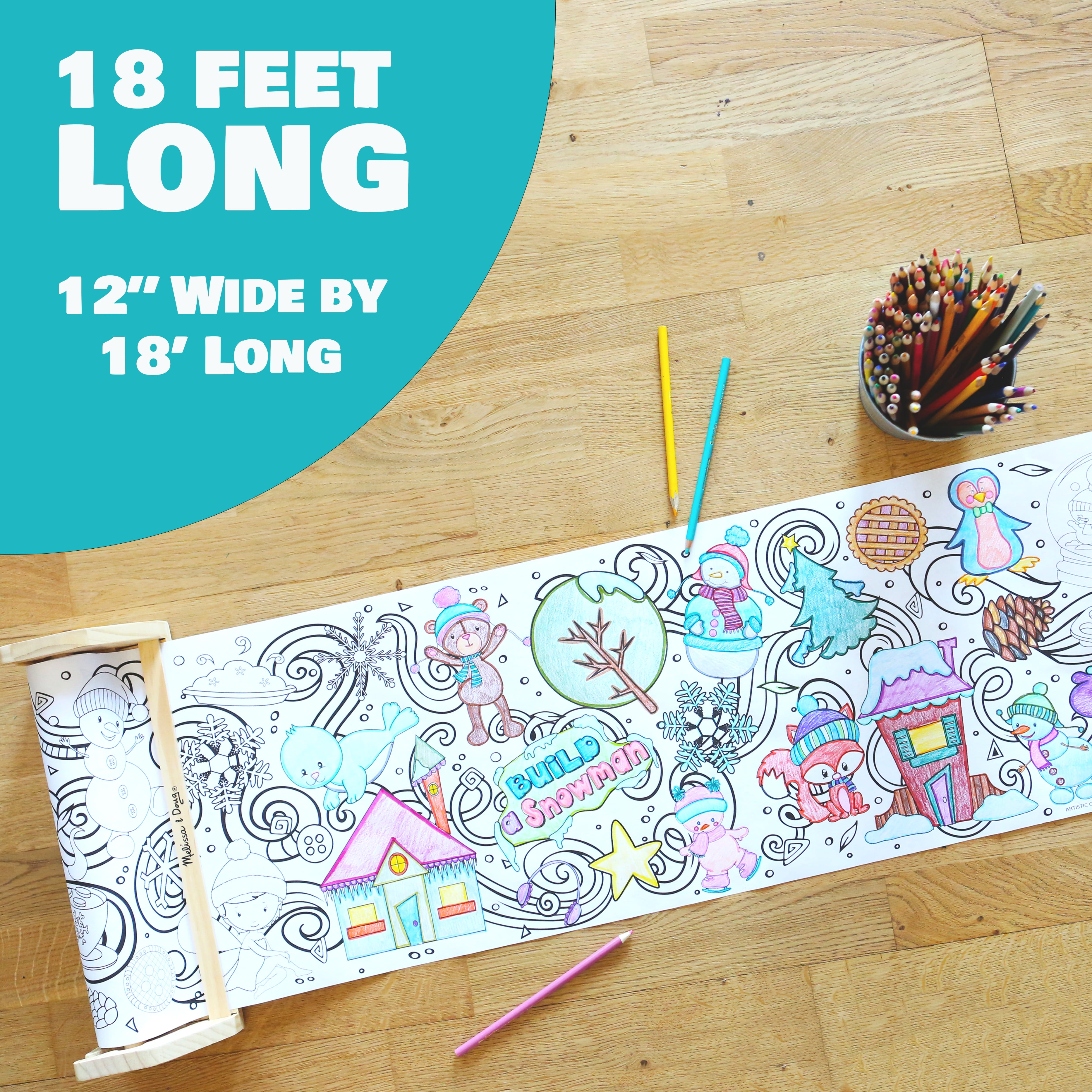 Coloring Paper Roll - 18-Foot Drawing Paper Roll for Kids and Adults, Use in Kids' Easel or as Giant Coloring Poster, Large Sheet with Durable Paper, Perfect for Parties, Classrooms & Work (Winter)