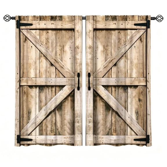 Rustic Wooden Curtains, Farmhouse Western Wood Barn Door Cabin Plank Board Barnwood Garage Gate Vintage Country Blackout Window Treatment Drapery for Bedroom Living Room Bathroom Kitchen