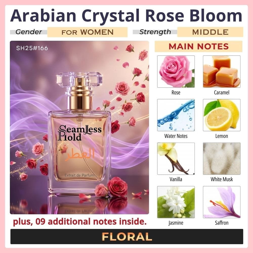 Seamless Hold Arabian Crystal Rose Bloom Rose Caramel Vanilla Musk Perfume for Women Parfum | Inspired Luxury Fragrance | Long-Lasting Scent - 1 oz (30 ml)