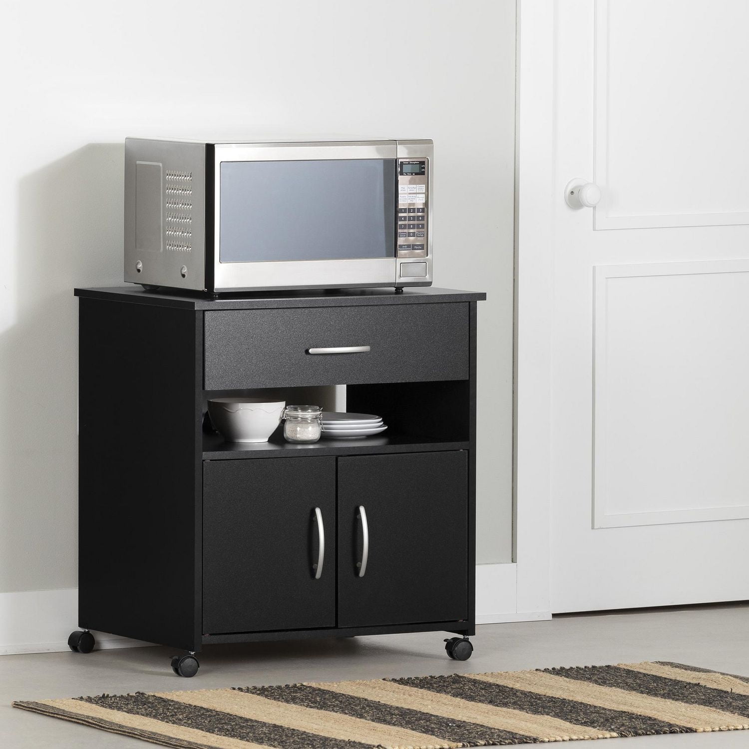 South Shore Axess Microwave Cart on Wheels, in Pure White