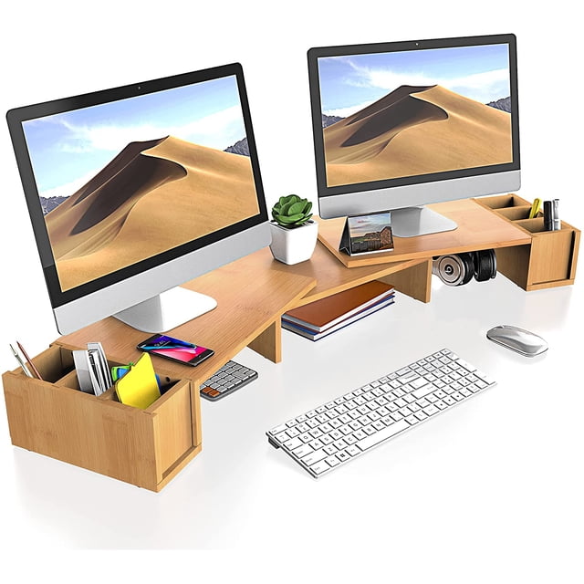 WELL WENG Dual Monitor Stand Riser Length Adjustable for Home Office and School 3 Shelf