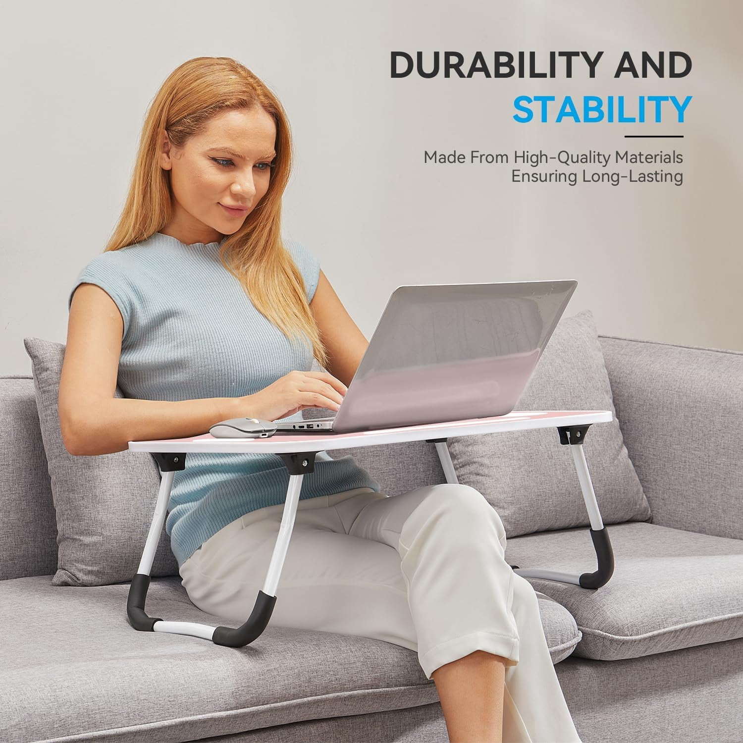 Foldable Lap Desk for Laptop & Writing - 23 inch Bed Tray Table with Cup Holder & Tablet Slot - Portable Notebook Stand for Eating, Sofa, Couch & WFH Students