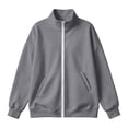 thumbnail image 6 of hoksml Women's Drop Shoulder Full Zip Hoodless Jacket, Stand Collar Casual Sweatshirt with Pockets, Loose Fit Long Sleeve Top, 6 of 8