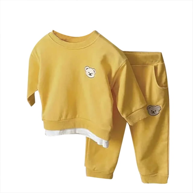 Odeerbi 0-4 Años Niños Niñas Conjunto de Algodón Sudadera Oso Cuello Redondo Sudadera Pantalón Dos Piezas Cuello Redondo Manga Larga Top Pantalón Suelto