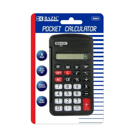 BAZIC Pocket Size Calculator 8-Digit Flip Cover  LCD Display  1-Pack