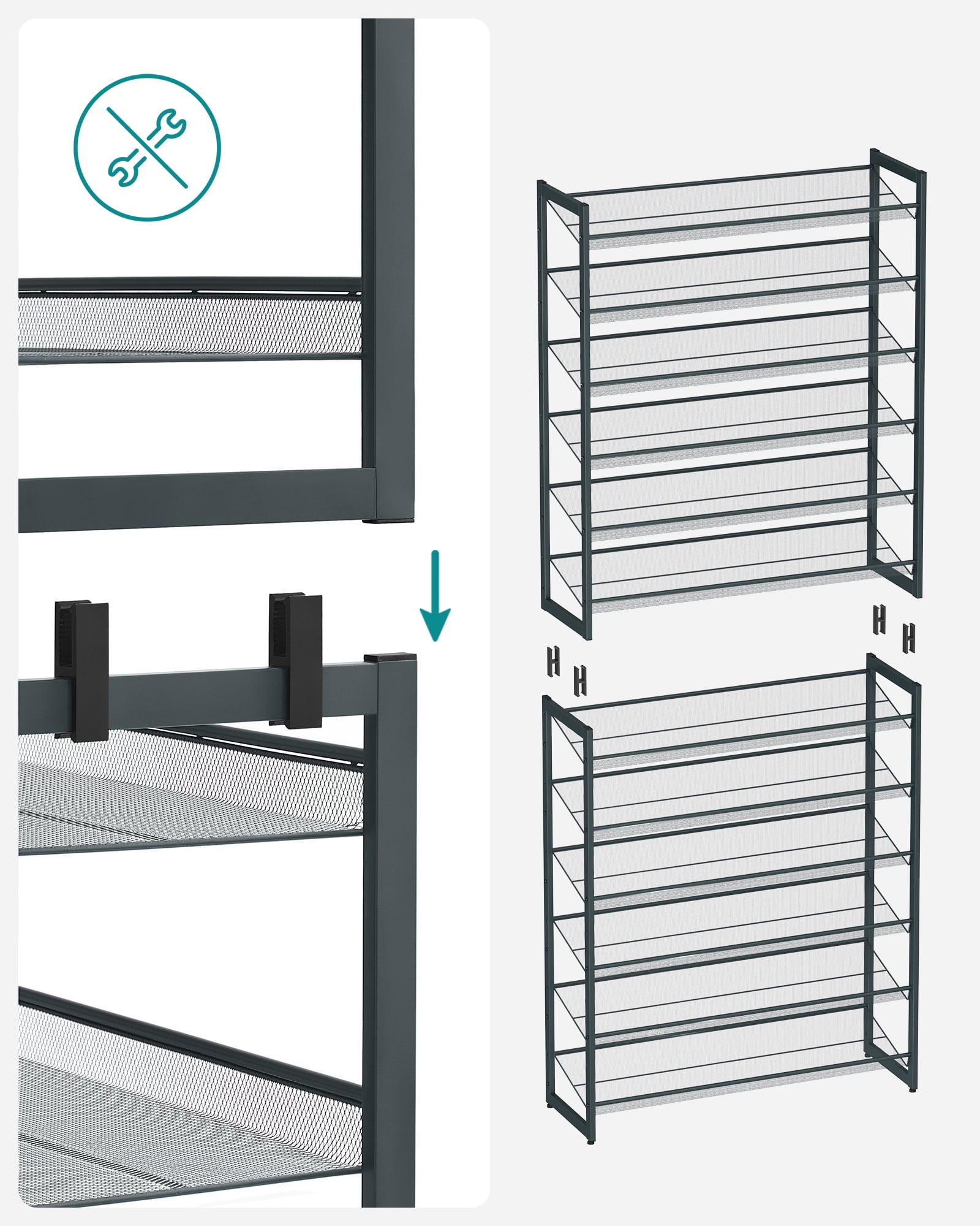 12-Tier Metal Shoe Rack Organizer, Stackable Shoe Storage for Closet, Entryway, Garage Slanted Shelves, Holds 48-60 Pairs, Grey