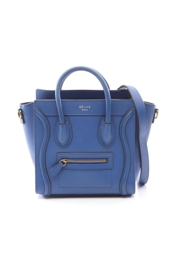 Pre-Owned Celine Luggage Nano Shopper Handbag, Leather, Women's, Blue, 168243 (Good)