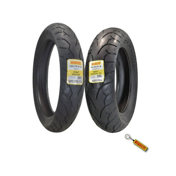 Pirelli Night Dragon Tire Set: 130/70R18 M/C 63V TL Front & 180/65B16 M/C 81H REINFTL Rear Cruiser Motorcycle Tires - Superior Traction & Handling for High-Performance Cruisers with Keychain